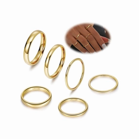 #6PCS 1-3mm 14K Gold Filled Stacking Rings for Women Simple Knuckle Ring Thumb Pinky Midi Statement Band Ring Stackable Thin Plain Gold Ring Minimalist Finger Ring Comfort Fit Size 6