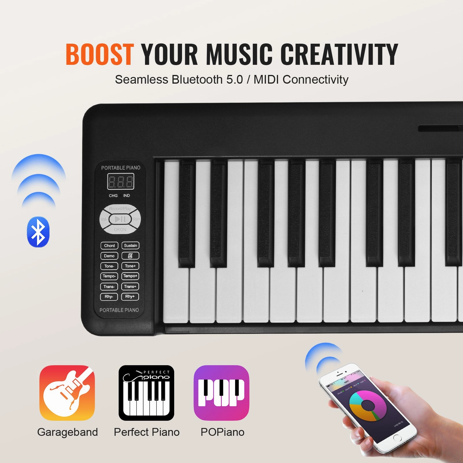 (FINAL PRICES ARE LOWER ON OUR SITE!) VEVOR 61 Key Folding Keyboard Piano Portable Foldable Piano Bluetooth MIDI Black
