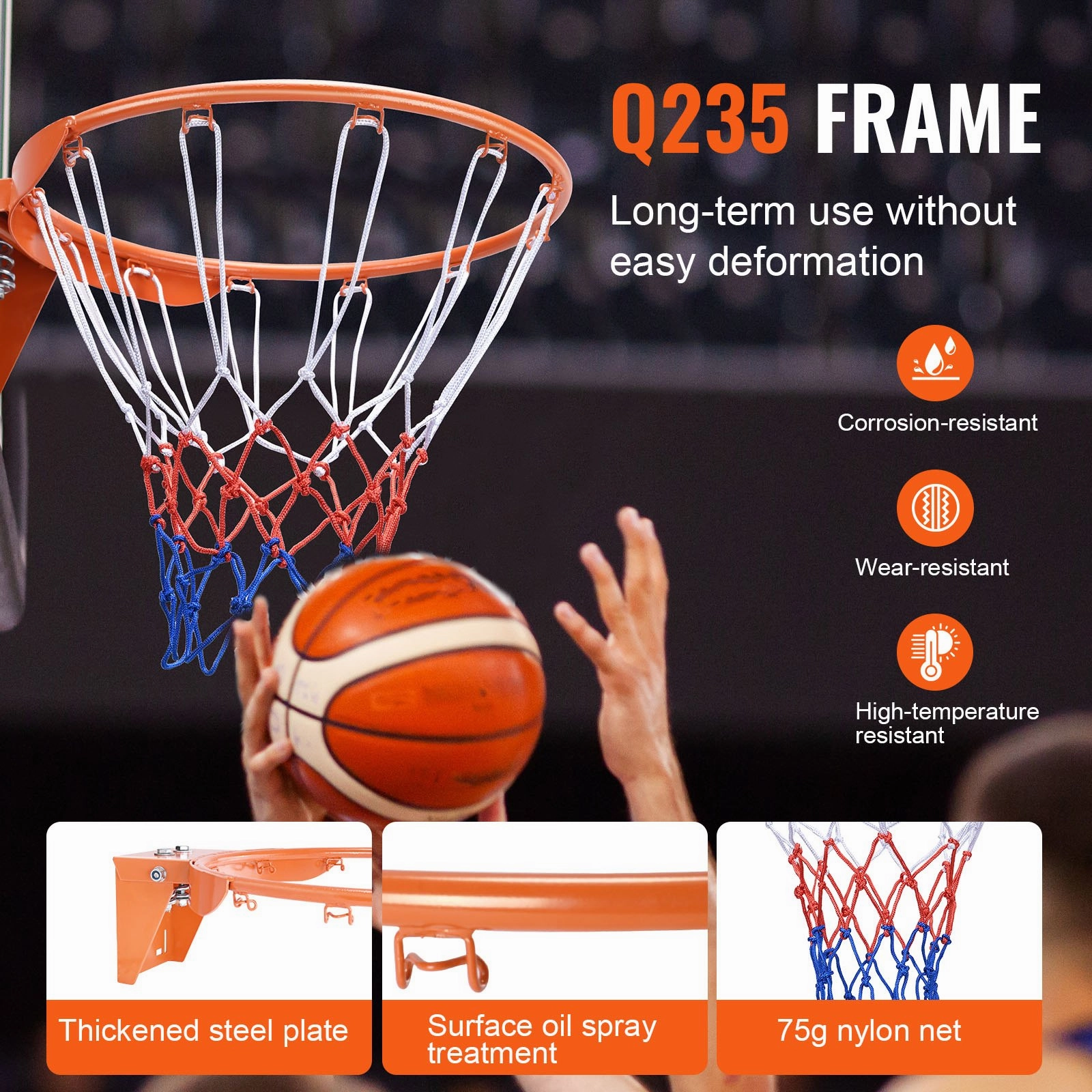 (FINAL PRICES ARE LOWER ON OUR SITE!) VEVOR Basketball Rim, Wall Door Mounted Basketball Hoop, Heavy Duty Q235 Basketball Flex Rim Goal Replacement with Net, Standard 18" Indoor and Outdoor Hanging Basketball Hoop for Kids Adults