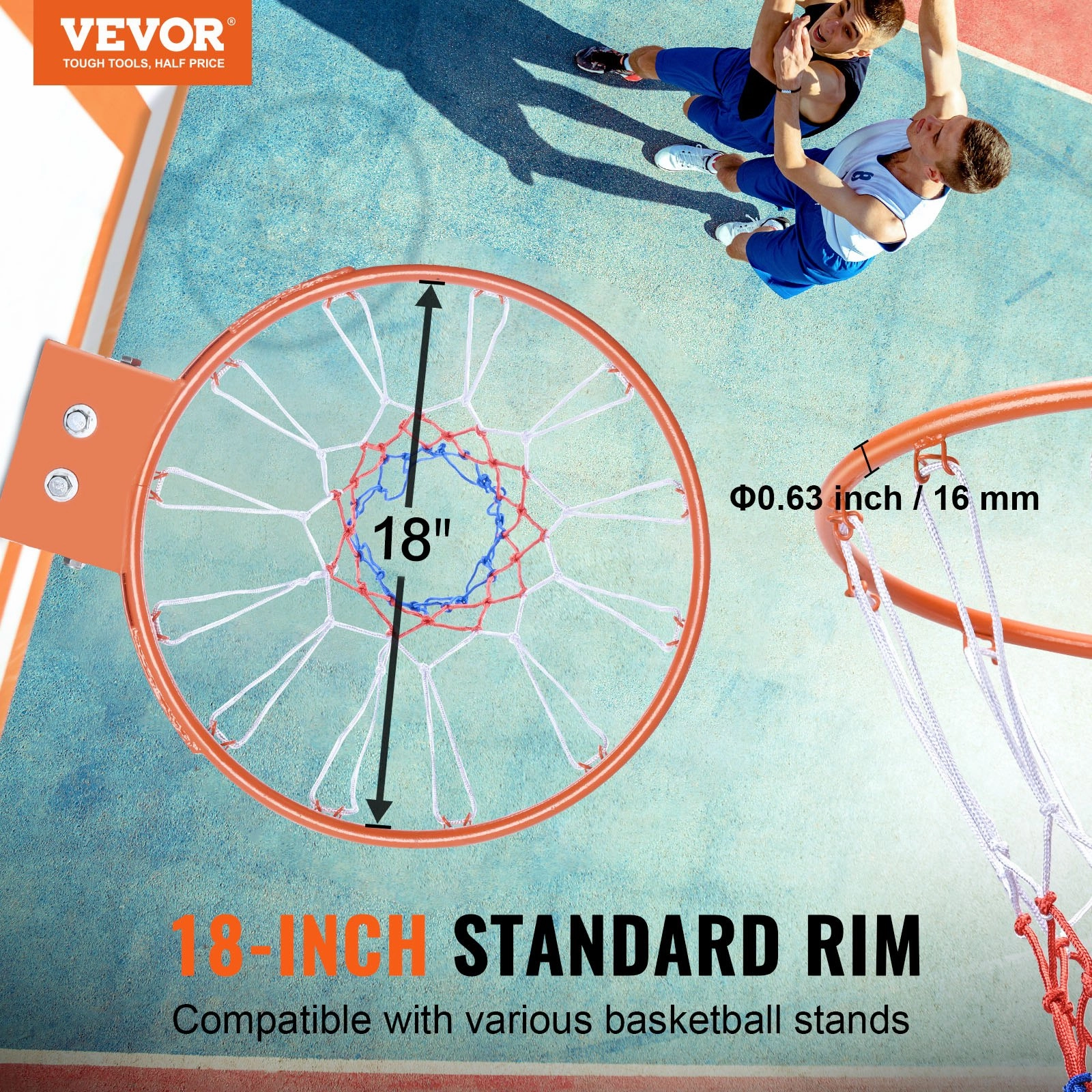 (FINAL PRICES ARE LOWER ON OUR SITE!) VEVOR Basketball Rim, Wall Door Mounted Basketball Hoop, Heavy Duty Q235 Basketball Flex Rim Goal Replacement with Net, Standard 18" Indoor and Outdoor Hanging Basketball Hoop for Kids Adults