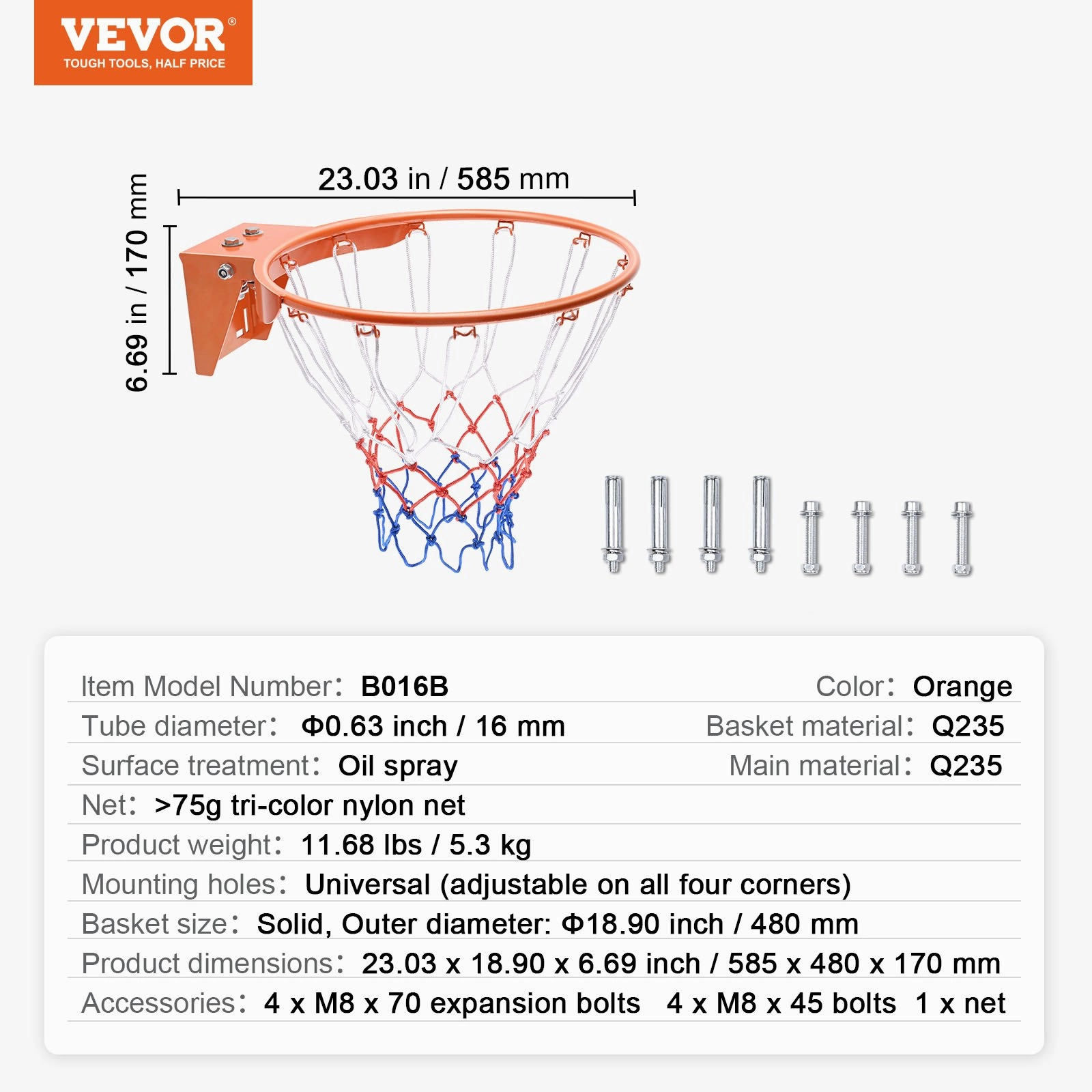 (FINAL PRICES ARE LOWER ON OUR SITE!) VEVOR Basketball Rim, Wall Door Mounted Basketball Hoop, Heavy Duty Q235 Basketball Flex Rim Goal Replacement with Net, Standard 18" Indoor and Outdoor Hanging Basketball Hoop for Kids Adults