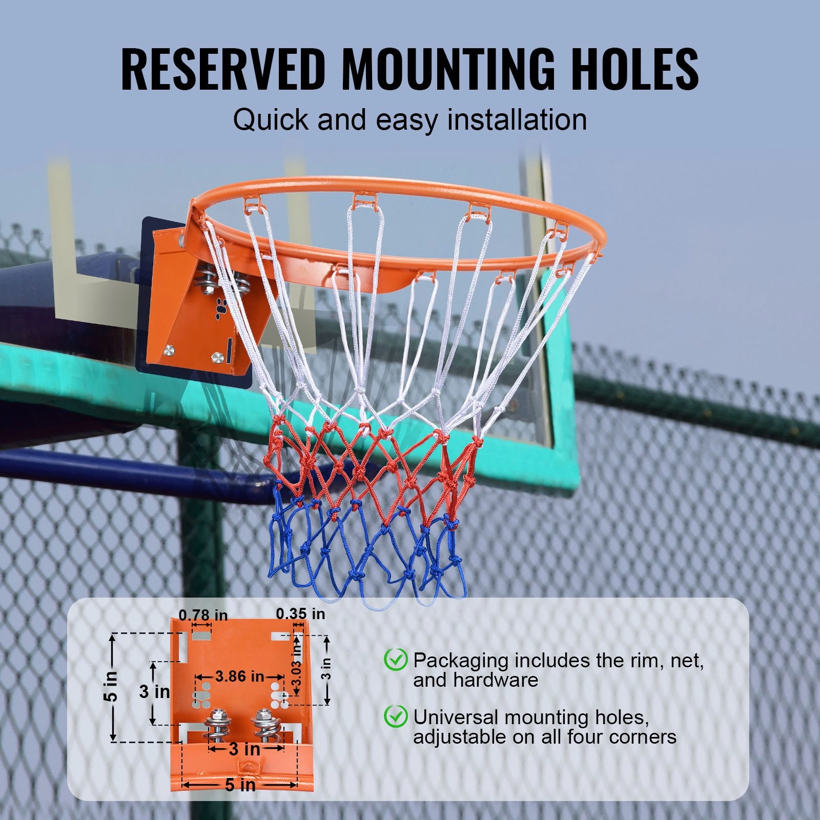 (FINAL PRICES ARE LOWER ON OUR SITE!) VEVOR Basketball Rim, Wall Door Mounted Basketball Hoop, Heavy Duty Q235 Basketball Flex Rim Goal Replacement with Net, Standard 18" Indoor and Outdoor Hanging Basketball Hoop for Kids Adults