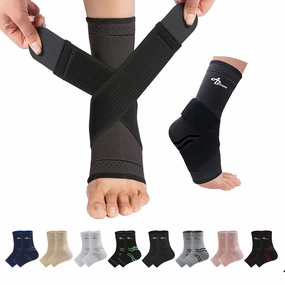 ABIRAM Ankle Compression Sleeve, Foot Sleeve (1 Pair) with strap, Ankle Brace For Arch, Ankle Support, For Sprained Foot, Achilles Tendonitis, Plantar Fasciitis Relief, Women & Men