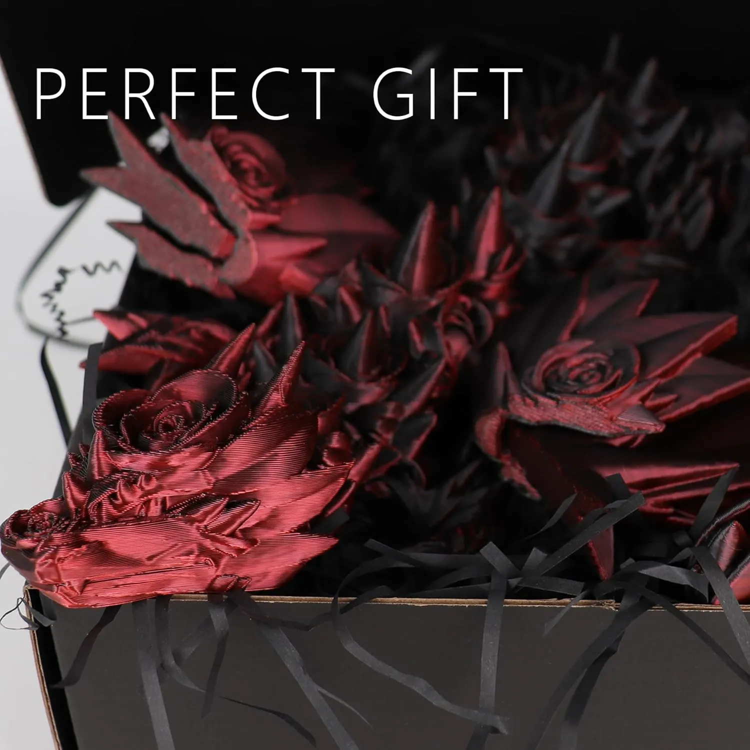 ACOCOFE 3D-Printed Dragon with Wings, 18 Inch Articulated Winged Dragon, Mystery Crystal, Home Office Decor Gift (Black, Red Rose)