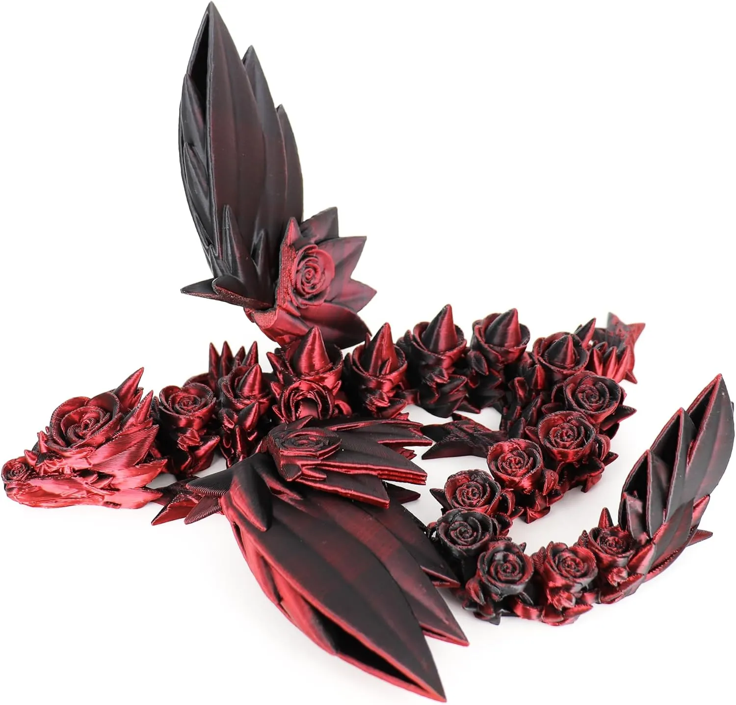 ACOCOFE 3D-Printed Dragon with Wings, 18 Inch Articulated Winged Dragon, Mystery Crystal, Home Office Decor Gift (Black, Red Rose)