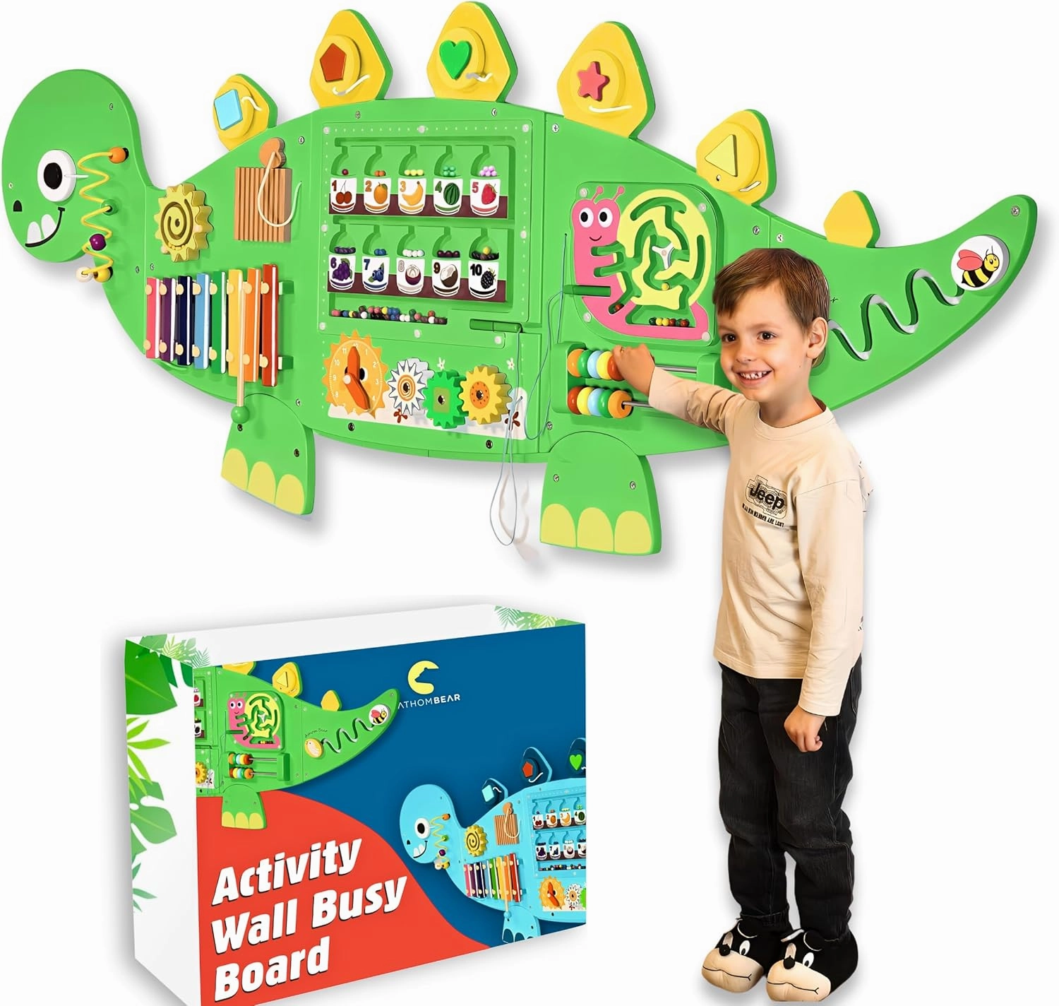 Activity Wall Busy Board, Sensory Wall Panel for Kids,12 in 1 Learning Activity Center, Gift Idea for Kids 2-6 Years, Large Busy Board Wooden, Montessori Sensory Toys