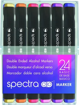 AD Marker Chartpak Spectra, Tri-Nib and Brush Dual-Tip, 24 Assorted Basic Color Set in Hard Plastic Cube, 1 Each (SBASIC24AD)