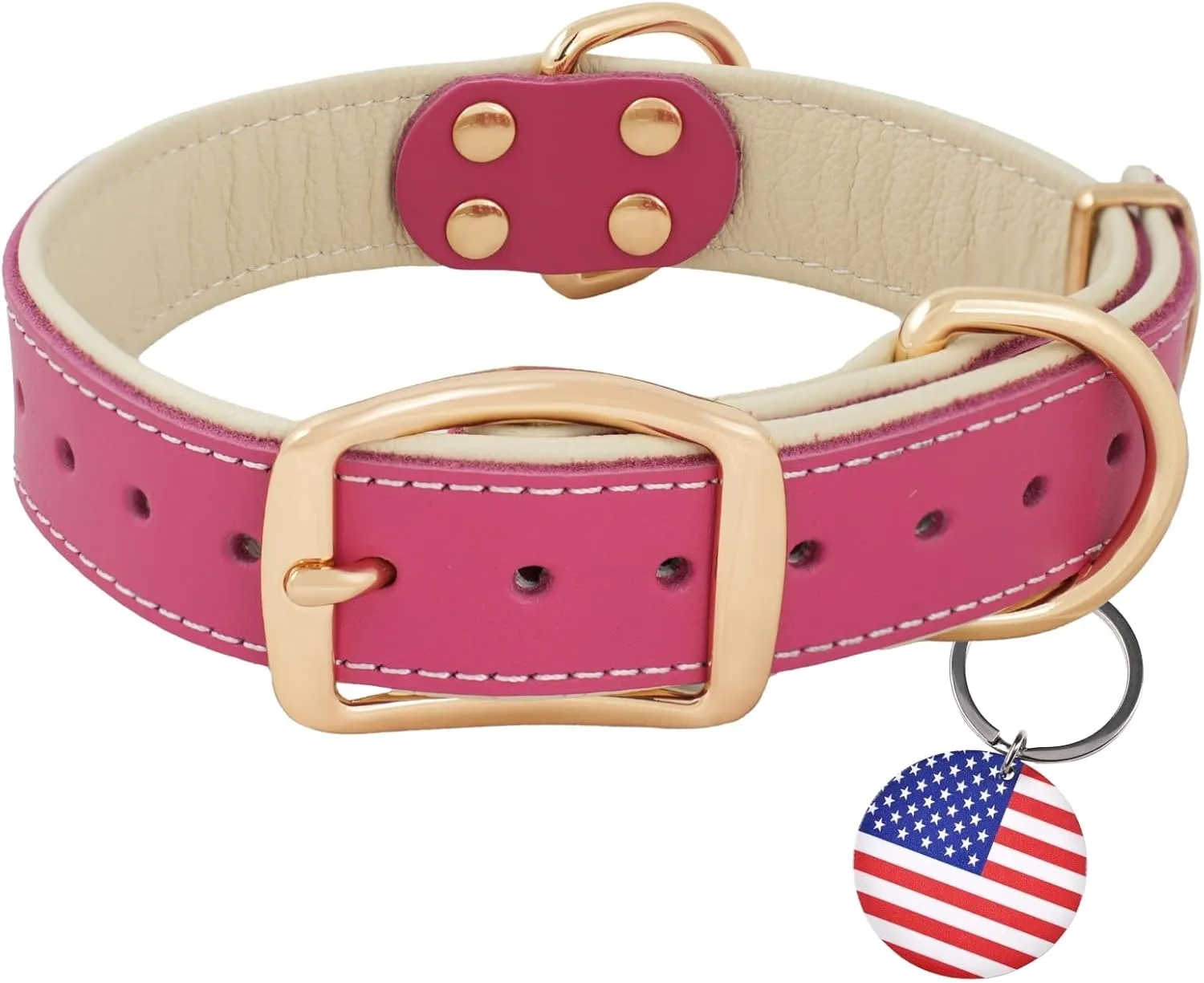 ADITYNA Heavy-Duty Pink Leather Dog Collar for Medium Dogs - Soft Padded for Comfort - Girl Dog Collar for Walking, Training, and Hiking