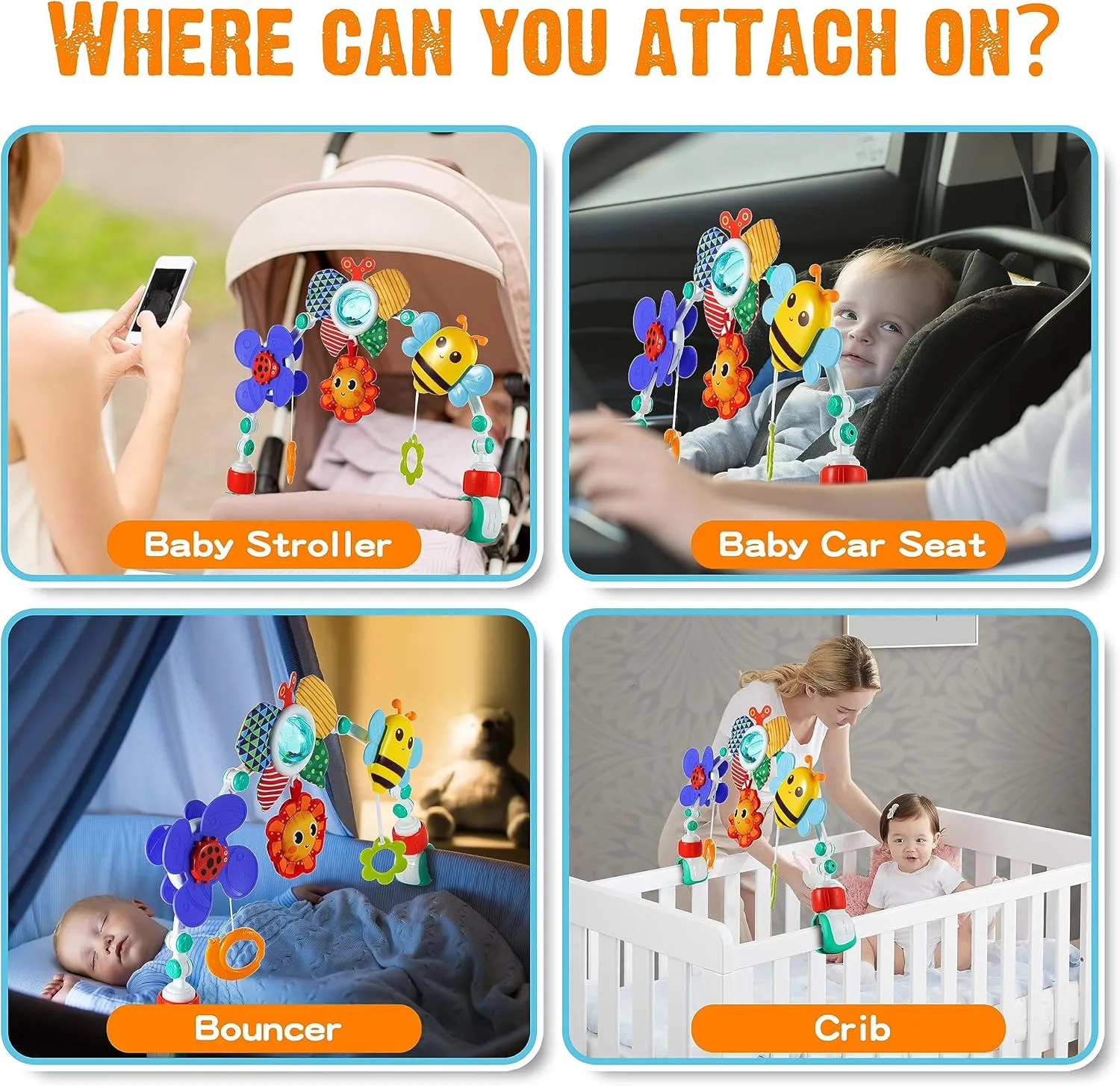 Adjustable Arch Bassinet Toys for Infant & Toddlers, Stroller Arch, Baby Crib Toys with Fascinating Toys for Stimulating Baby’s Senses and Developing Motor Skills
