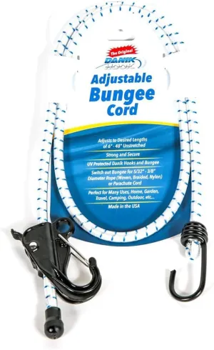 Adjustable Bungee Cord with Danik Hook Mini Composite Hook, Easy to Use, Adjusts from 6” - 48” in Length