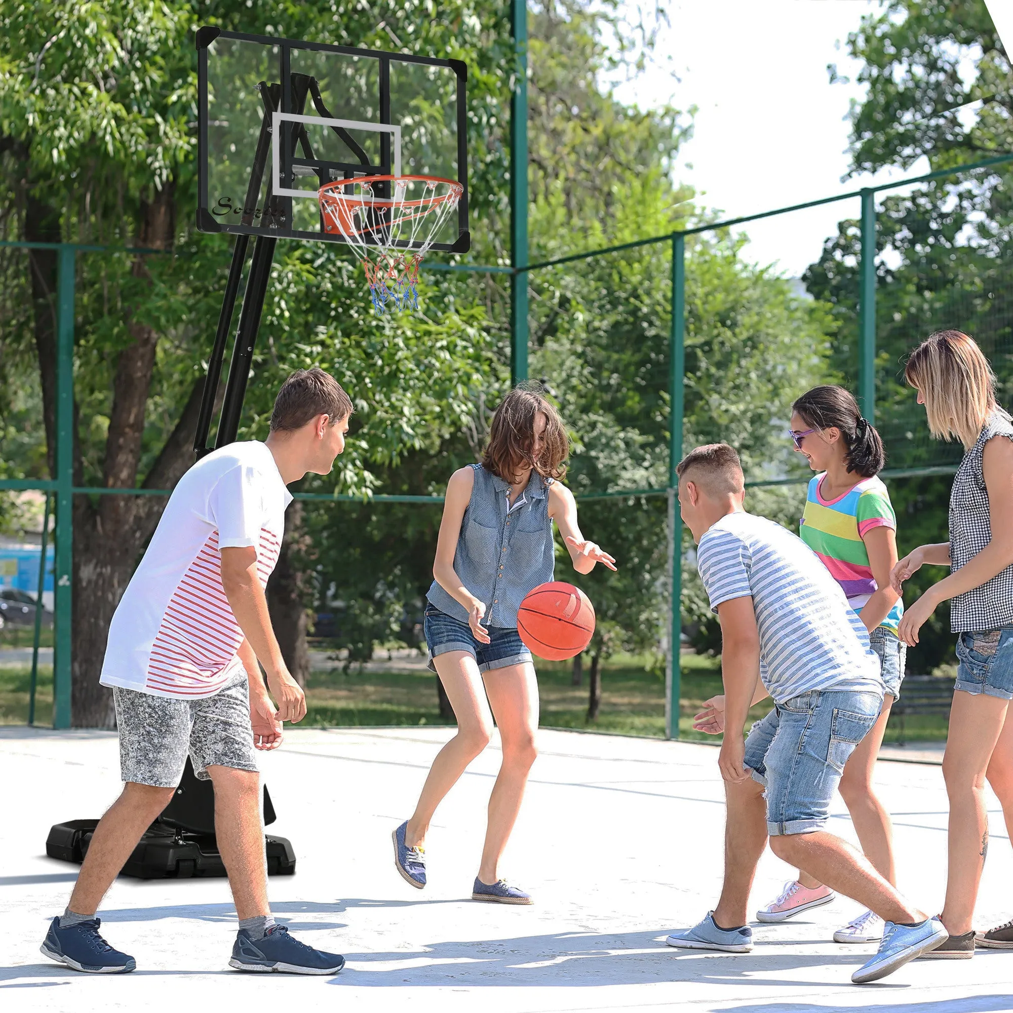 Adjustable Height Portable Basketball Hoop Stand with Backboard Wheels Weighted Base for Outdoor Indoor Play
