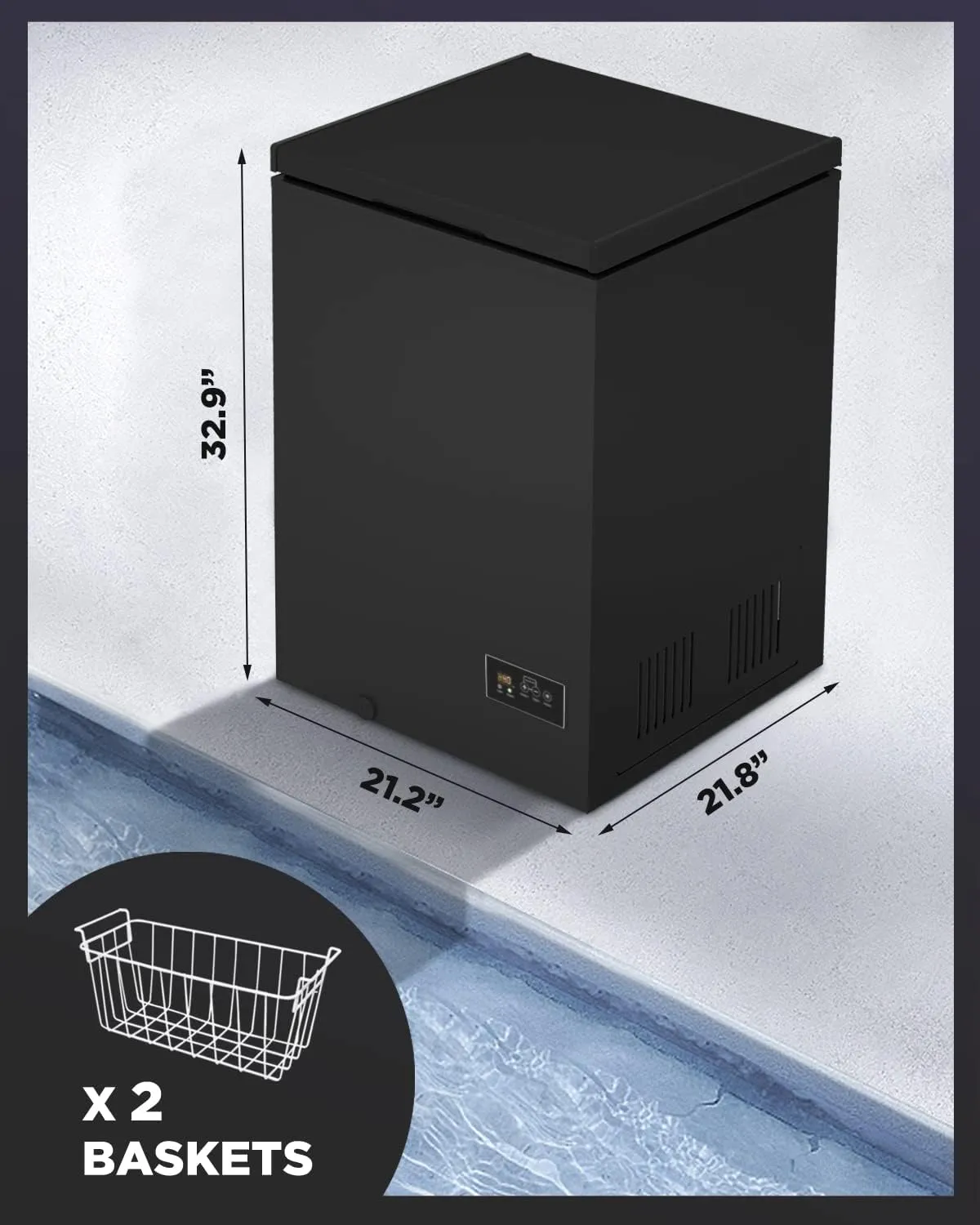 ADT Chest Freezer Free-Standing Top Door Freezers 6.8℉ to -4℉ (3.5 Cubic Feet, CBlack)