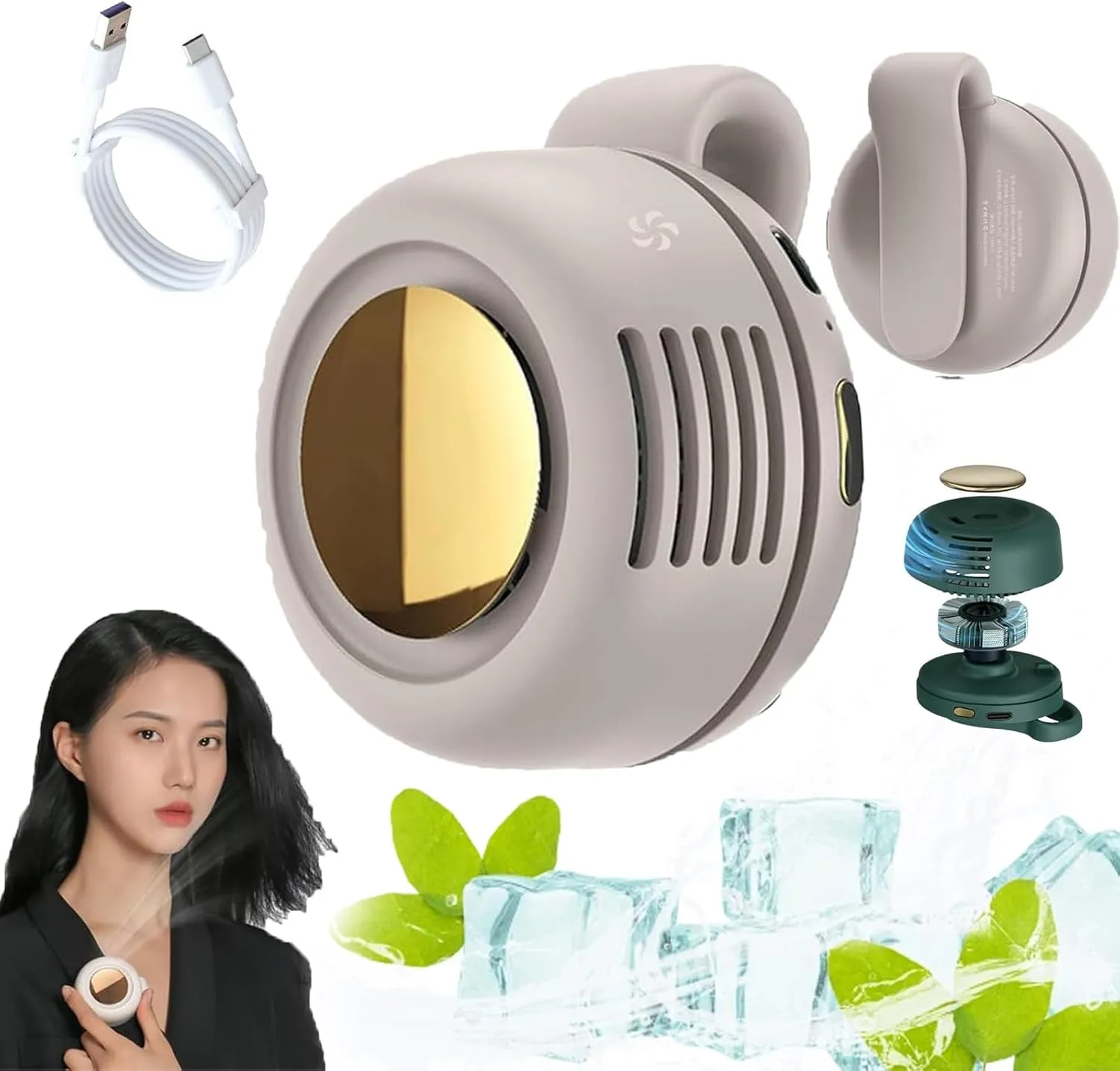 Aerio Clip on Fan, Portable Silent Mini Bladeless Electric Fan, 3 Speed Clip on Fan for Shirt, 360 Adjustable Wind Direction, Mini Whirlwind Fans for Waist Clips, For Outdoor, Travel Office (White)