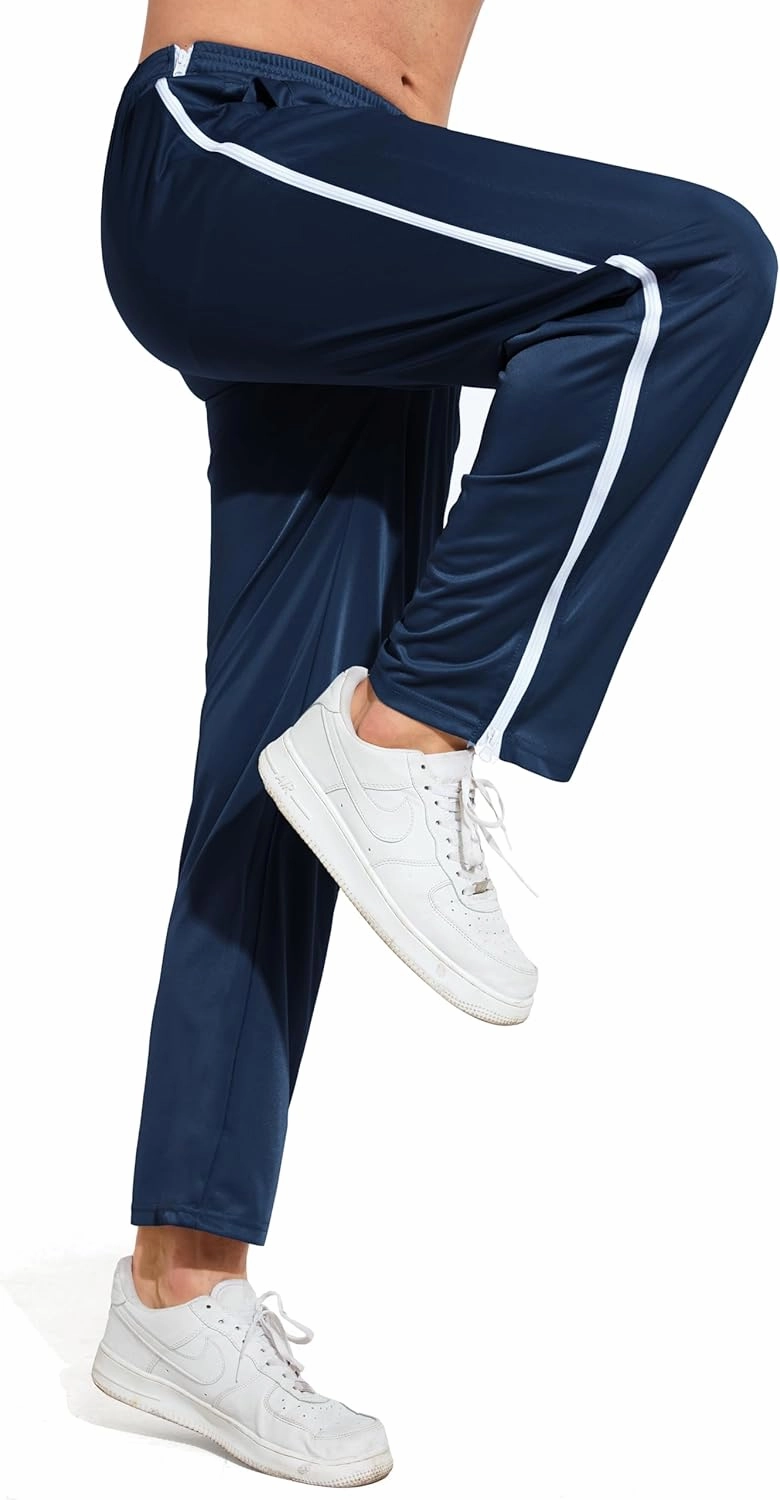 AIFARLD Tear Away Pants for Men Side Zippers Mens Sweatpants with Pockets for Basketball Knee/Leg Post-Surgery