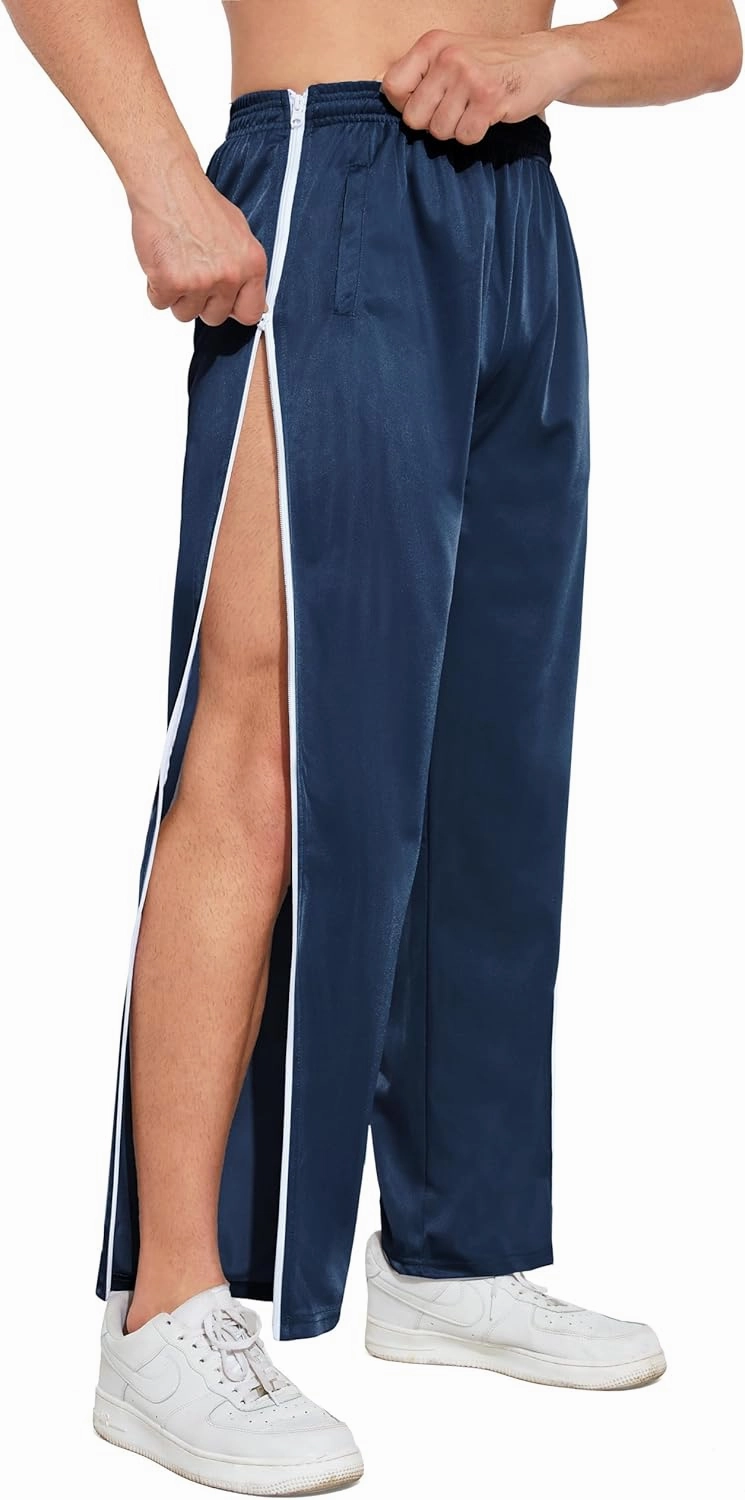 AIFARLD Tear Away Pants for Men Side Zippers Mens Sweatpants with Pockets for Basketball Knee/Leg Post-Surgery