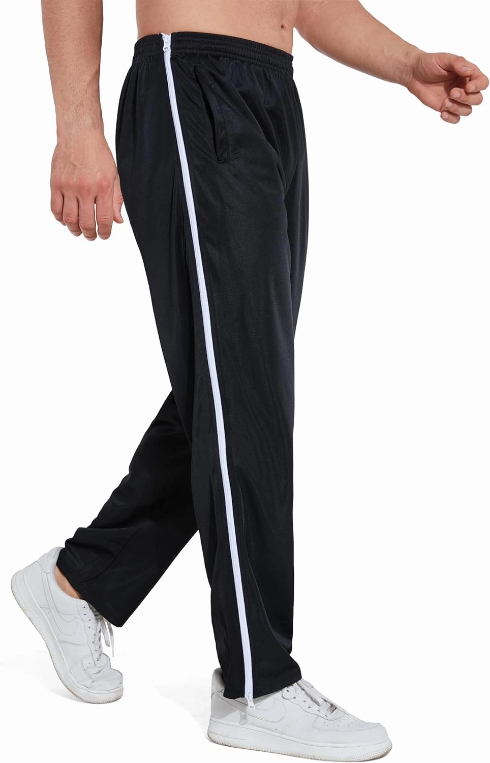 AIFARLD Tear Away Pants for Men Side Zippers Mens Sweatpants with Pockets for Basketball Knee/Leg Post-Surgery