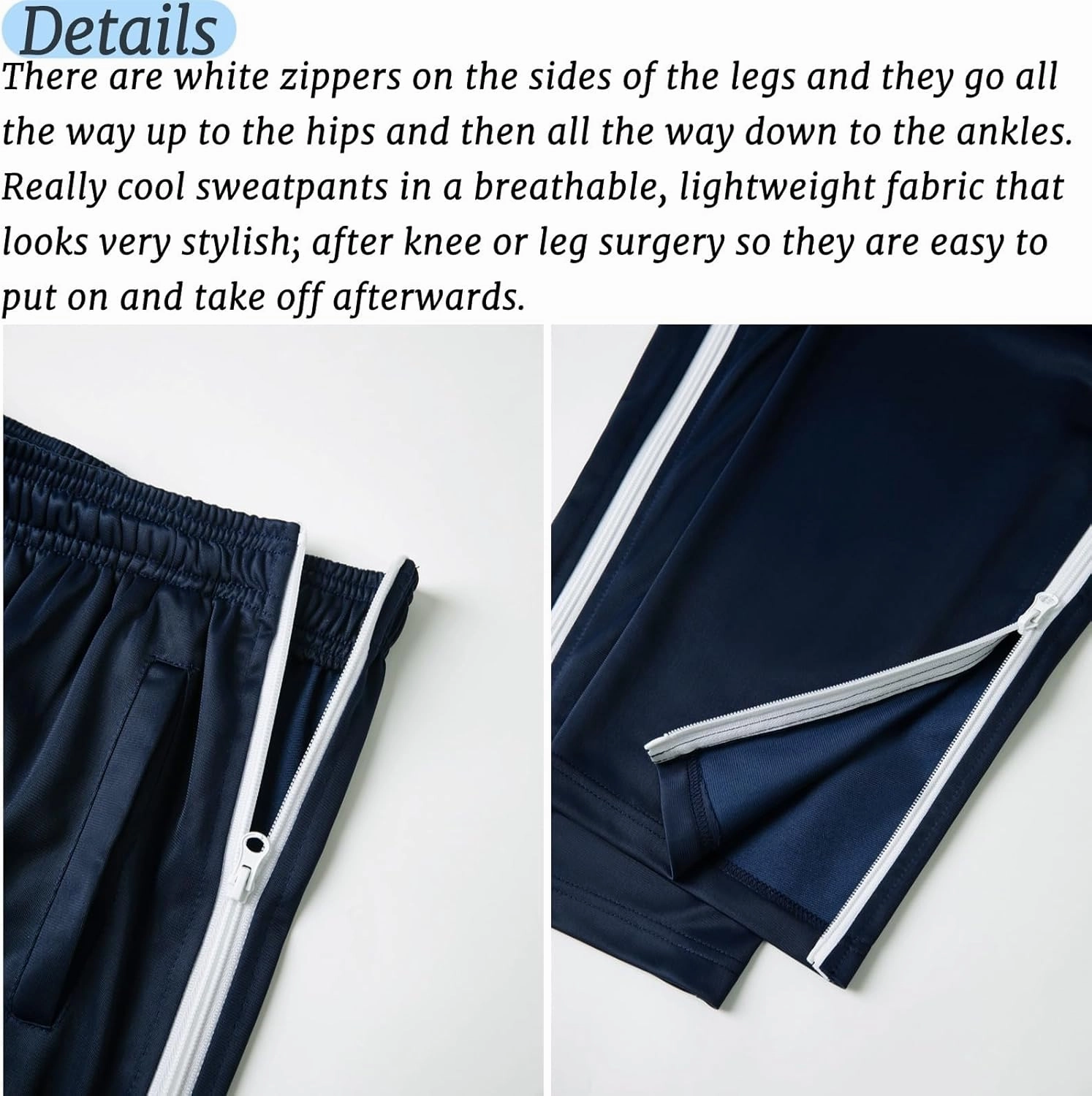 AIFARLD Tear Away Pants for Men Side Zippers Mens Sweatpants with Pockets for Basketball Knee/Leg Post-Surgery