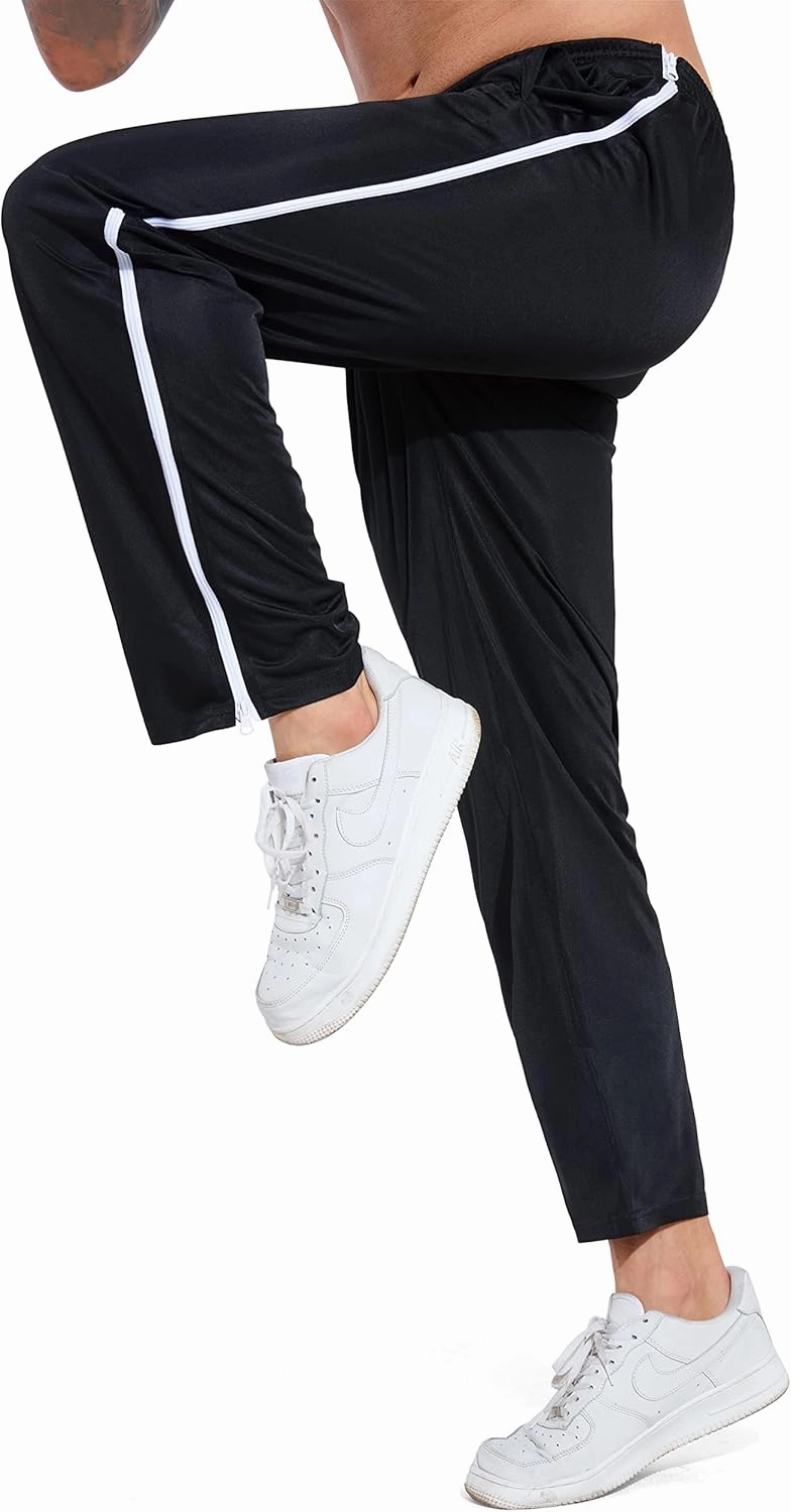 AIFARLD Tear Away Pants for Men Side Zippers Mens Sweatpants with Pockets for Basketball Knee/Leg Post-Surgery