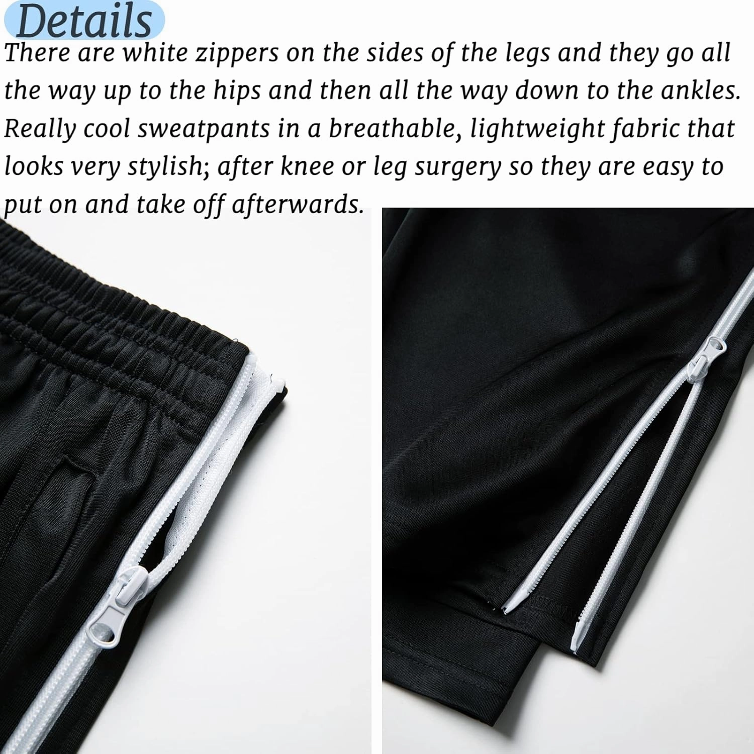 AIFARLD Tear Away Pants for Men Side Zippers Mens Sweatpants with Pockets for Basketball Knee/Leg Post-Surgery