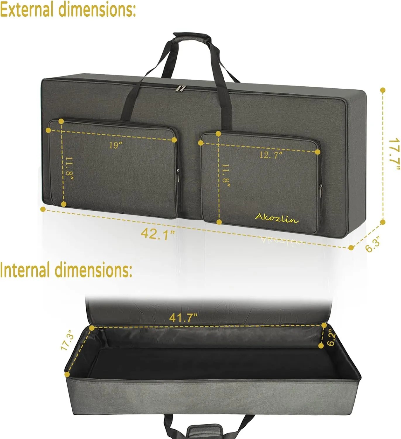 AKOZLIN 61-Key Full Padded Keyboard Gig Bag, 41.7”×17.3”×6.3”Portable Electric Piano Keyboard Case Foldable Bag