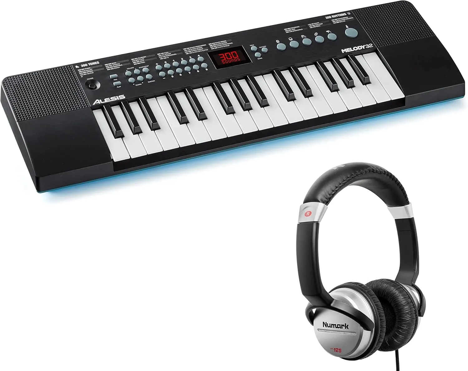 Alesis Melody 32 – Portable 32 Key Mini Digital Piano/Keyboard with Built-in Speakers   Numark HF125 - On-Ear Headphones with 6ft Cable