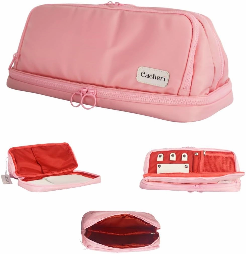 All in One Toiletry Bag for Women Makeup, Jewelry & Hair Tool Organizer with Heat-Resistant Pocket Travel Cosmetic Case with Red Lining