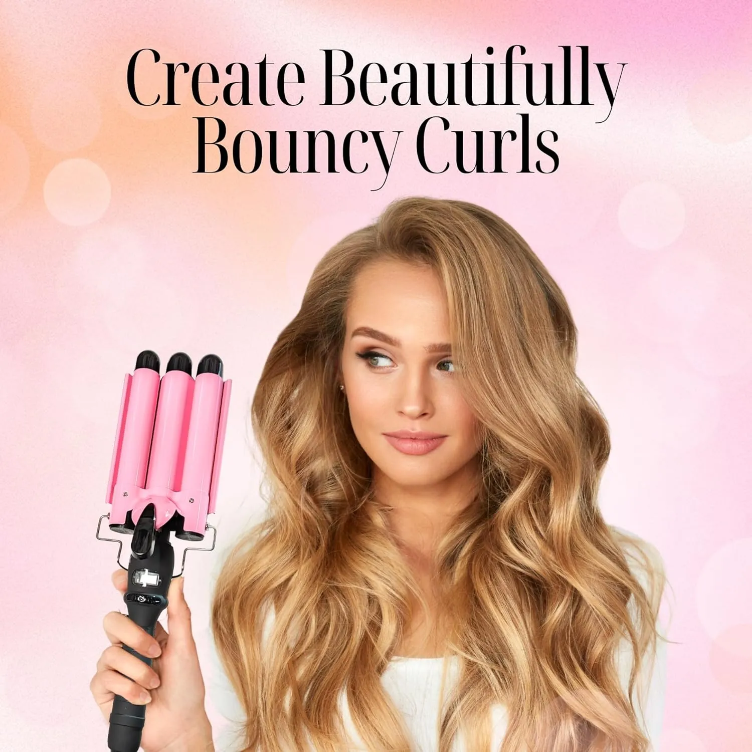 Alure Three Barrel Curling Iron Wand Hair Waver with LCD Temperature Display - 1 Inch Ceramic Tourmaline Triple Barrels, Dual Voltage Crimp