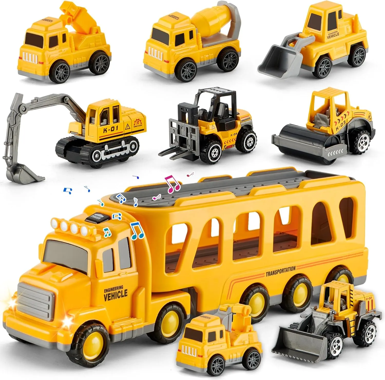 AMCAT-Toddler Toys for 3 4 5 6 Years Old Boys, Die-cast Construction Toys Car Carrier Vehicle Toy Set w/Play, Kids Toys Truck Alloy Metal Car Toys Set for Age 3-9 Toddlers Kids Boys & Girls.