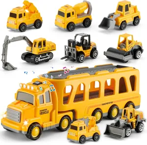 AMCAT-Toddler Toys for 3 4 5 6 Years Old Boys, Die-cast Construction Toys Car Carrier Vehicle Toy Set w/Play, Kids Toys Truck Alloy Metal Car Toys Set for Age 3-9 Toddlers Kids Boys & Girls.