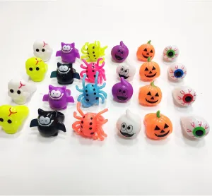 AMENON 24 Pack Halloween Light Up 6 Design Skeleton Bat Ghost Spider Pumpkin Eyeball LED Finger Lights Halloween Soft Rubber Rings for Kids Toys Glow in The Dark Party Favors Goodie Bag Fillers Gifts