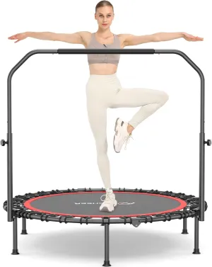 ANCHEER 40/48" Mini Trampoline with Upgraded Bungee Cords, 550LBS Capacity, Adjustable Foam Bar & Resistance Ropes, Indoor/Outdoor Rebounder for Adults