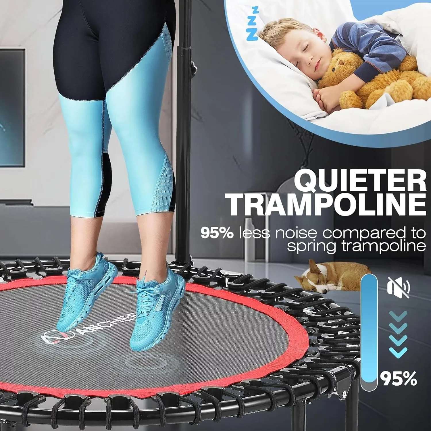 ANCHEER 40/48" Mini Trampoline with Upgraded Bungee Cords, 550LBS Capacity, Adjustable Foam Bar & Resistance Ropes, Indoor/Outdoor Rebounder for Adults