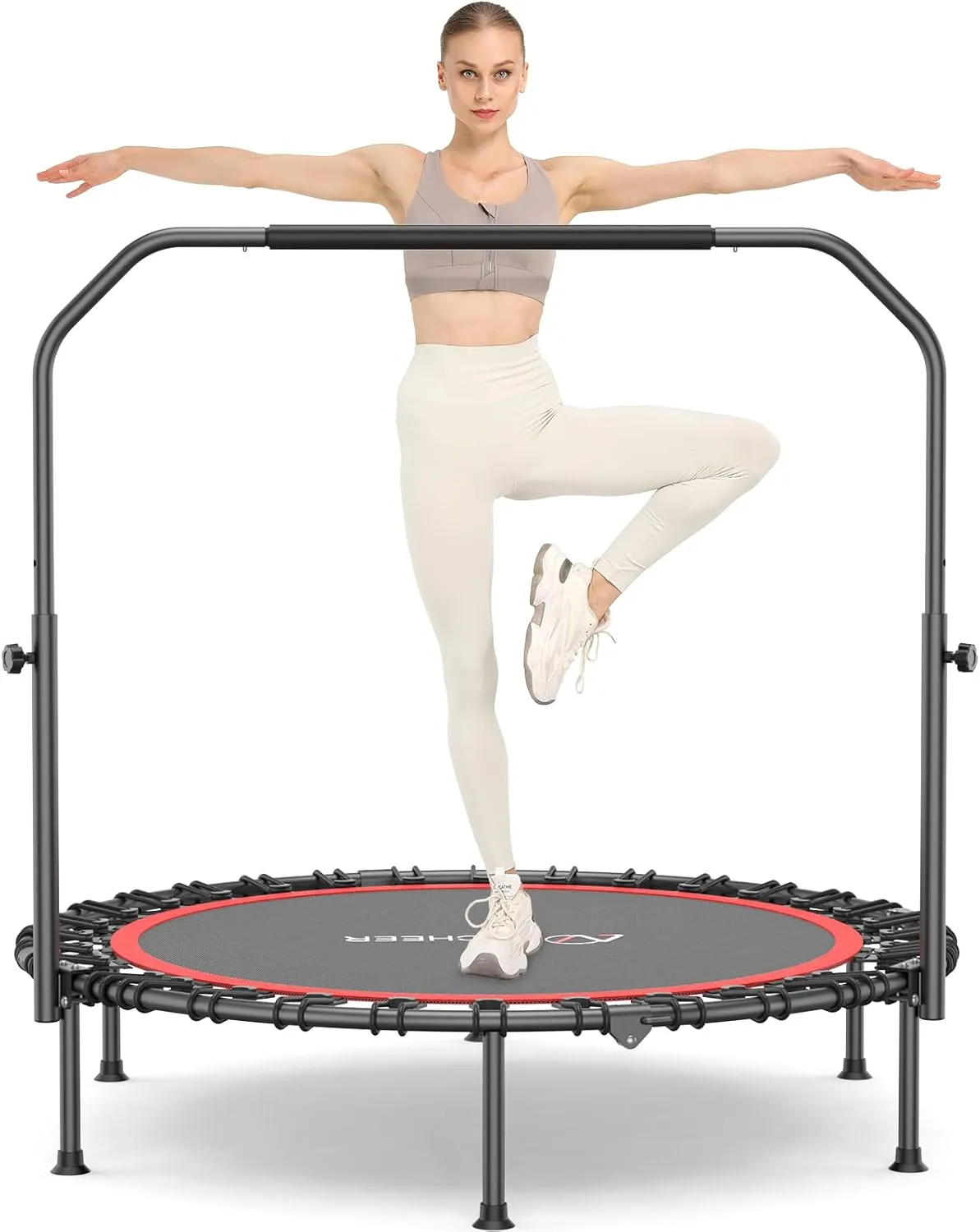 ANCHEER 40/48" Mini Trampoline with Upgraded Bungee Cords, 550LBS Capacity, Adjustable Foam Bar & Resistance Ropes, Indoor/Outdoor Rebounder for Adults