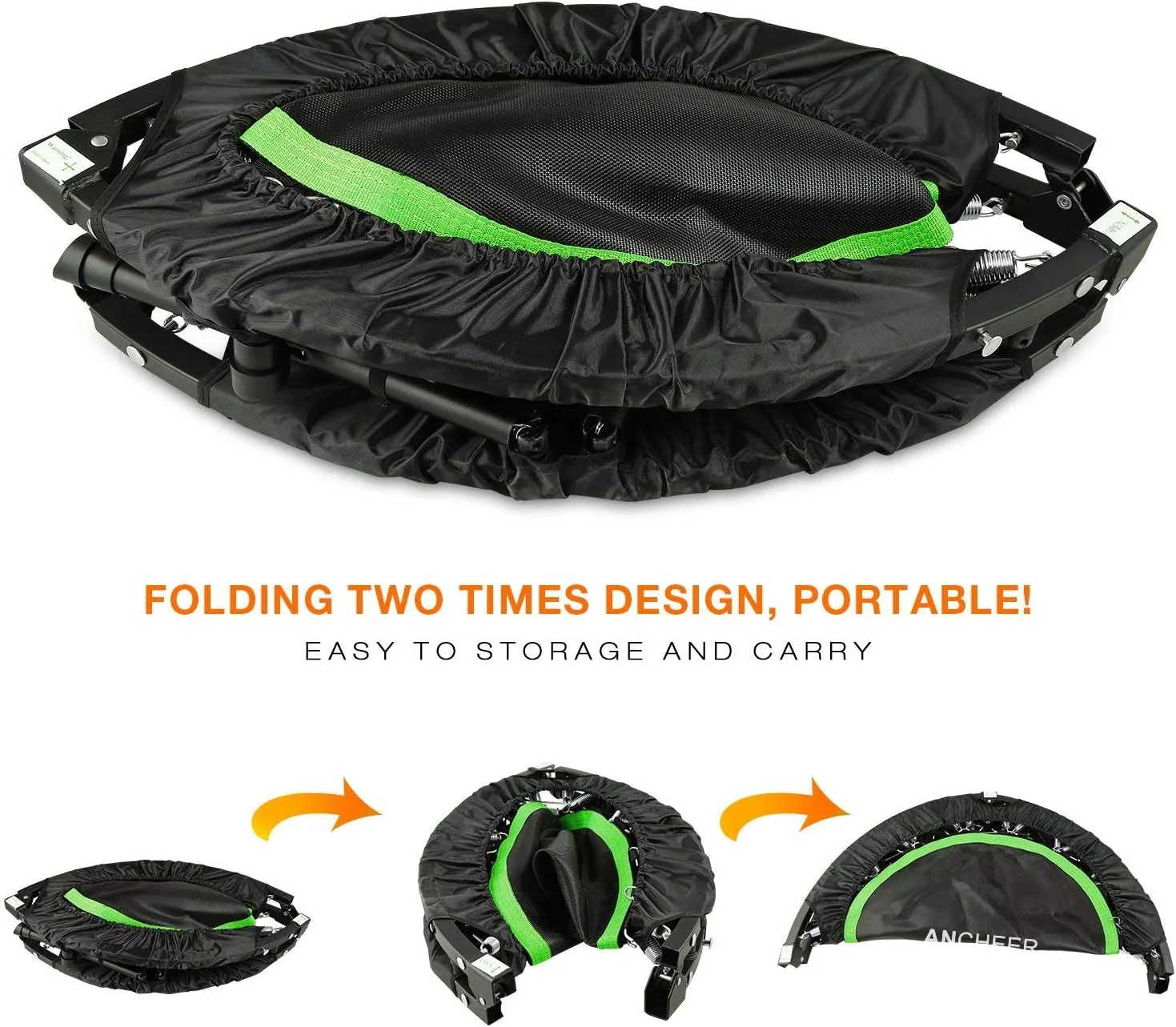 ANCHEER 40" Foldable Mini Trampoline,Max Load 450lbs/550lbs Indoor Trampoline,with 4 Level Adjustable Foam Handle and Resistance Bands,Adult Exercise Trampoline for Home, Garden, and Gym