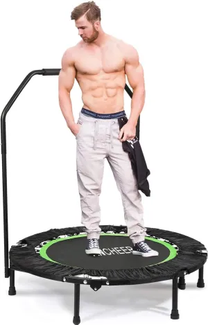 ANCHEER 40" Foldable Mini Trampoline,Max Load 450lbs/550lbs Indoor Trampoline,with 4 Level Adjustable Foam Handle and Resistance Bands,Adult Exercise Trampoline for Home, Garden, and Gym