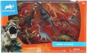 Animal Planet Valley of Dinosaurs Toy Playset – 14-Piece Dinosaur Figure Set for Kids, Prehistoric Adventure Playset for Ages 3 