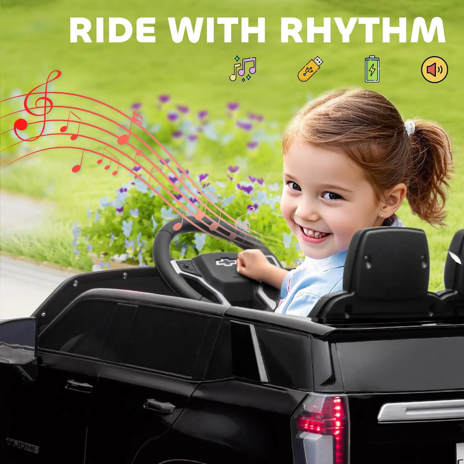 Aosom Licensed Chevrolet Tahoe Car for Kids, 12V Ride on Car with Parent Remote Control, LED Lights, Music, 4 Wheeler Suspension, 3 Speeds, Kids Electric Vehicle for Aged 3 , Black