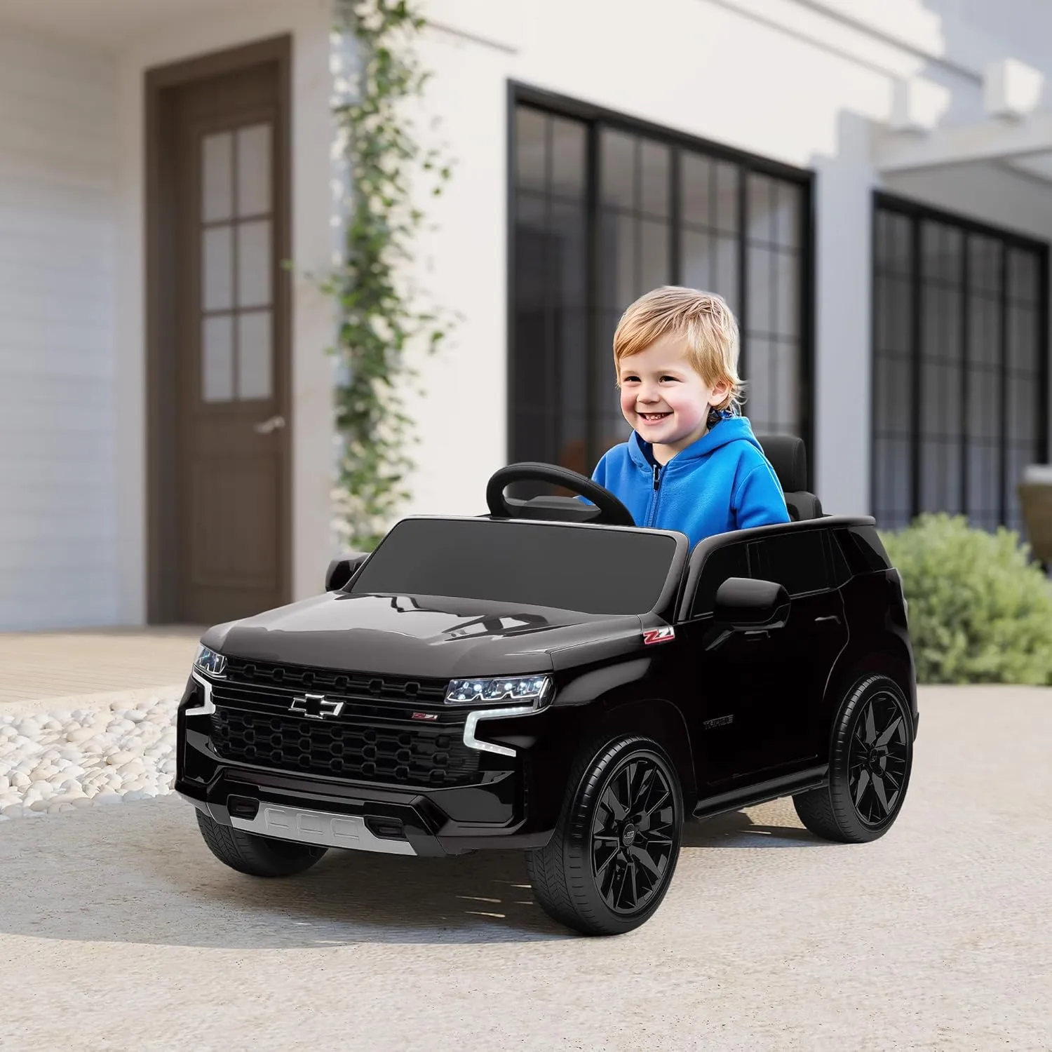 Aosom Licensed Chevrolet Tahoe Car for Kids, 12V Ride on Car with Parent Remote Control, LED Lights, Music, 4 Wheeler Suspension, 3 Speeds, Kids Electric Vehicle for Aged 3 , Black