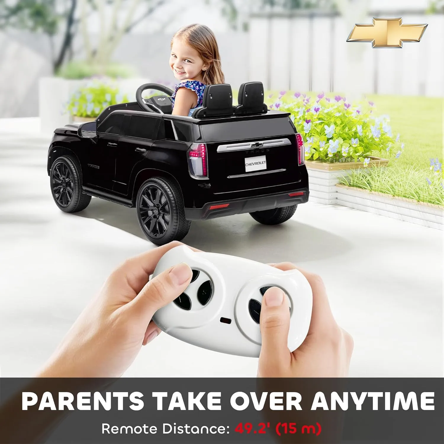 Aosom Licensed Chevrolet Tahoe Car for Kids, 12V Ride on Car with Parent Remote Control, LED Lights, Music, 4 Wheeler Suspension, 3 Speeds, Kids Electric Vehicle for Aged 3 , Black