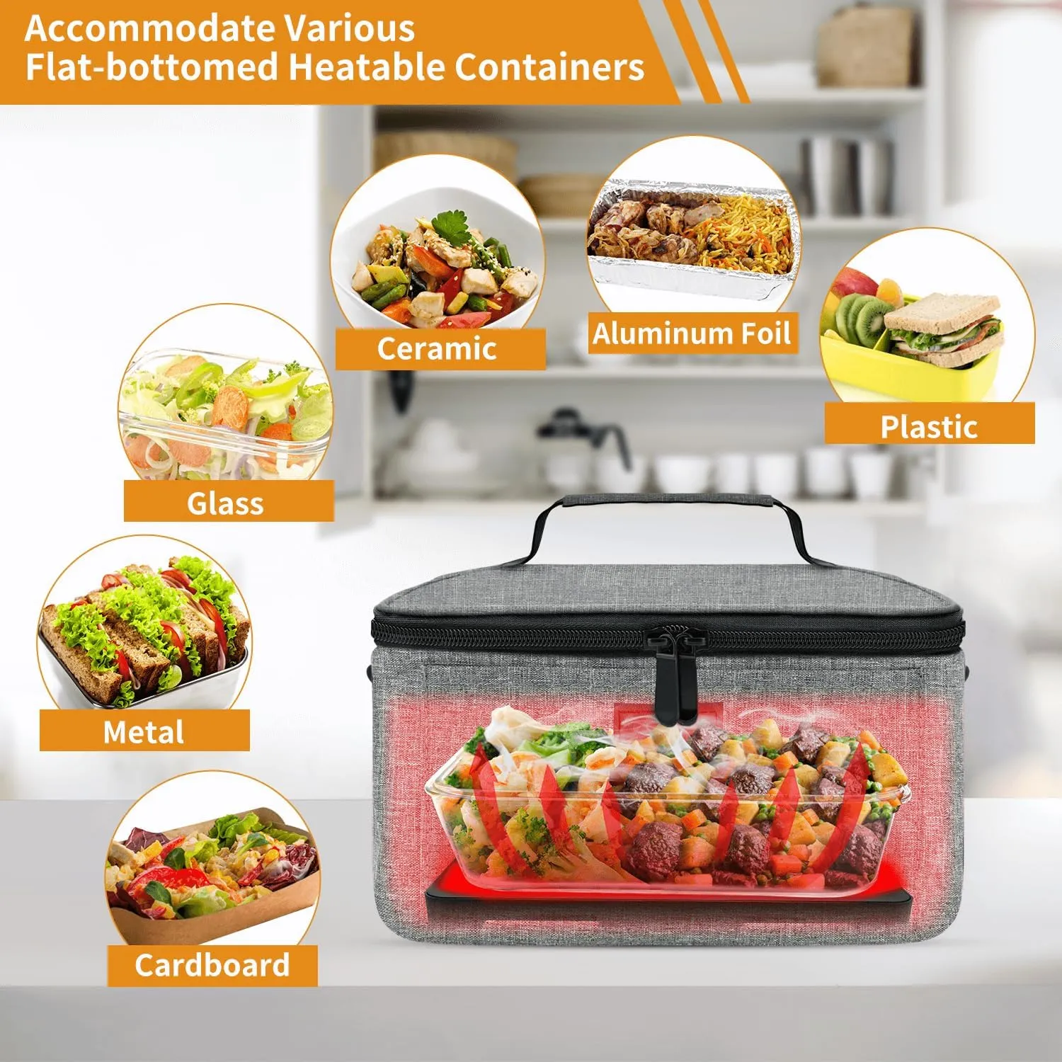 Aotto Portable Oven Electric Lunch Box Food Heater - 12V/24V 2-in-1 Car Food Warmer, Heated Lunch Box for Adults, Cook, Reheat, and Keep Meals Warm for Car, Truck, Travel - Grey