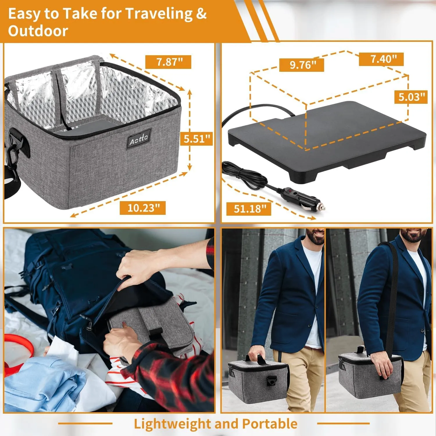 Aotto Portable Oven Electric Lunch Box Food Heater - 12V/24V 2-in-1 Car Food Warmer, Heated Lunch Box for Adults, Cook, Reheat, and Keep Meals Warm for Car, Truck, Travel - Grey