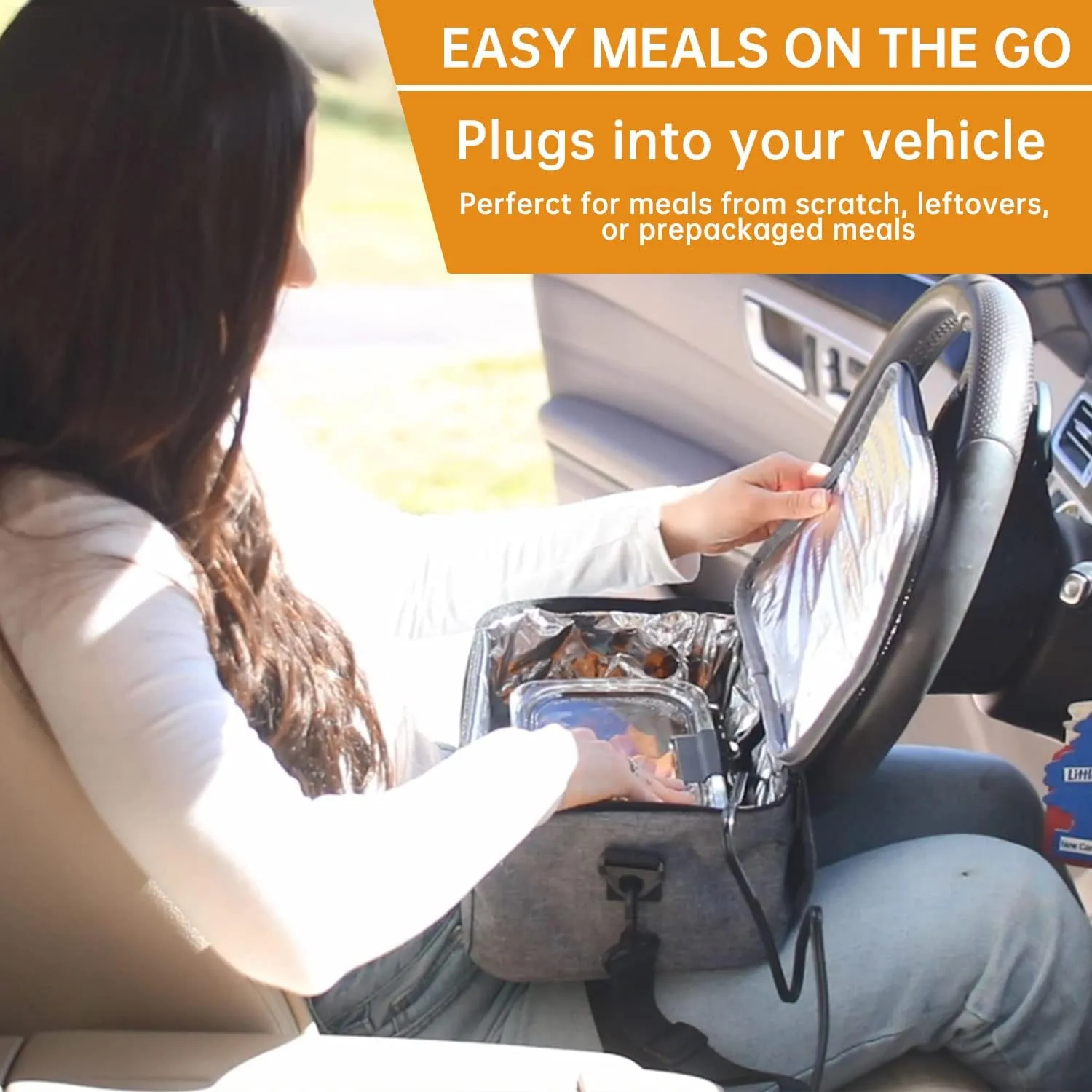 Aotto Portable Oven Electric Lunch Box Food Heater - 12V/24V 2-in-1 Car Food Warmer, Heated Lunch Box for Adults, Cook, Reheat, and Keep Meals Warm for Car, Truck, Travel - Grey