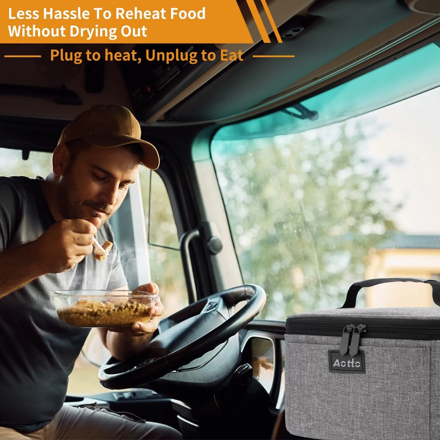 Aotto Portable Oven Electric Lunch Box Food Heater - 12V/24V 2-in-1 Car Food Warmer, Heated Lunch Box for Adults, Cook, Reheat, and Keep Meals Warm for Car, Truck, Travel - Grey