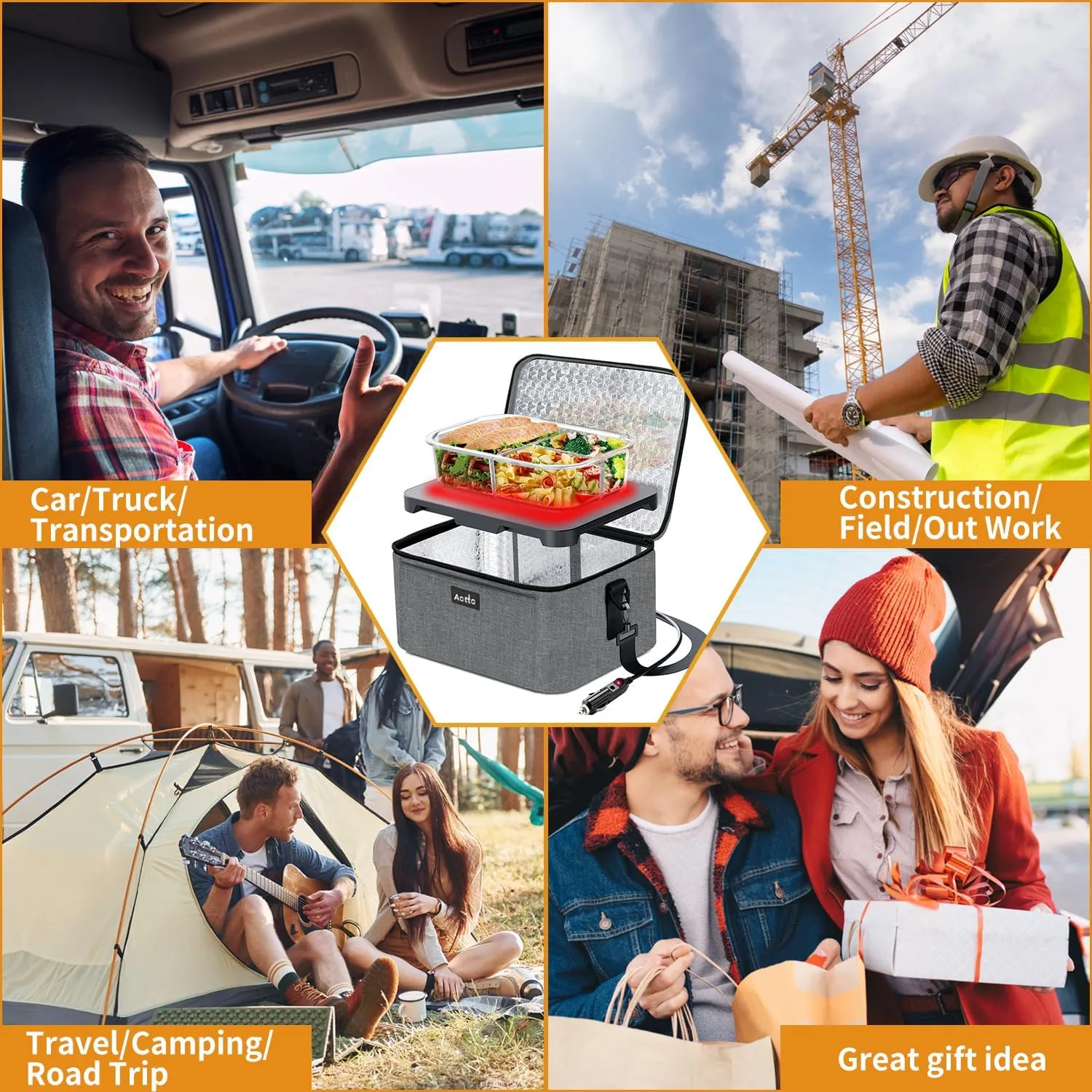 Aotto Portable Oven Electric Lunch Box Food Heater - 12V/24V 2-in-1 Car Food Warmer, Heated Lunch Box for Adults, Cook, Reheat, and Keep Meals Warm for Car, Truck, Travel - Grey