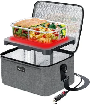 Aotto Portable Oven Electric Lunch Box Food Heater - 12V/24V 2-in-1 Car Food Warmer, Heated Lunch Box for Adults, Cook, Reheat, and Keep Meals Warm for Car, Truck, Travel - Grey
