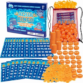 Aqua Pool Bingo Diving Game for Adults & Kids- Swim for & Call 75 Sinking Numbers, Fill Your Card To Win- Includes 200 Marker Chips, 10 Waterproof Play Cards, Fun for Summer Birthday or BBQ Parties