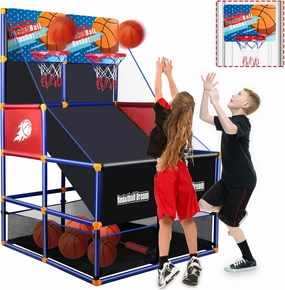 Arcade Basketball Game Set for Kids 2 Players Competition, Boy Toys Basketball Hoop with 5 Balls for 3-12 Years Old, Adjustable Height w/Pump&Storage Net for Kids Indoor Outdoor Play