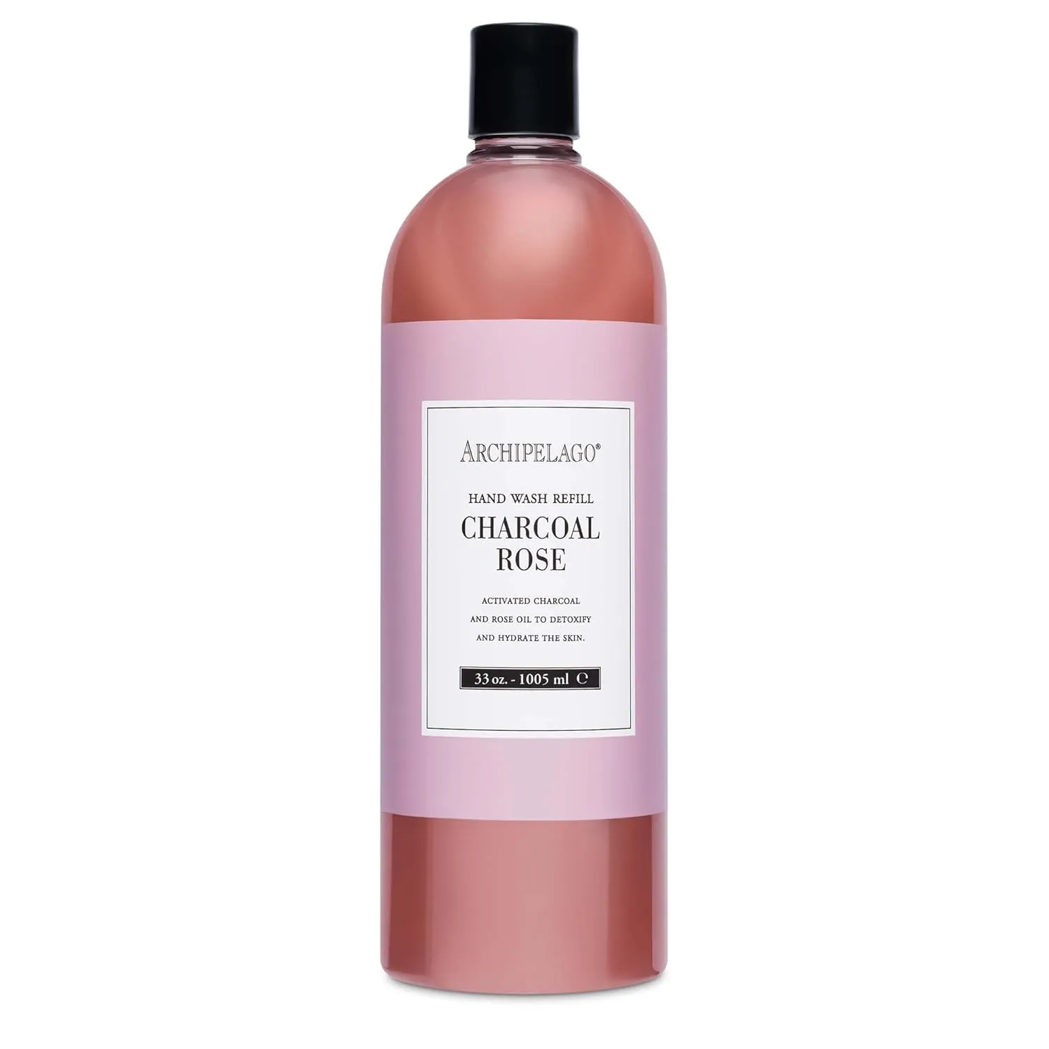 Archipelago Botanicals Charcoal Rose Hand Wash Refill, Liquid Hand Soap Refill, Fragrances with Rose, Charcoal and Black Cassis, 33 fl oz