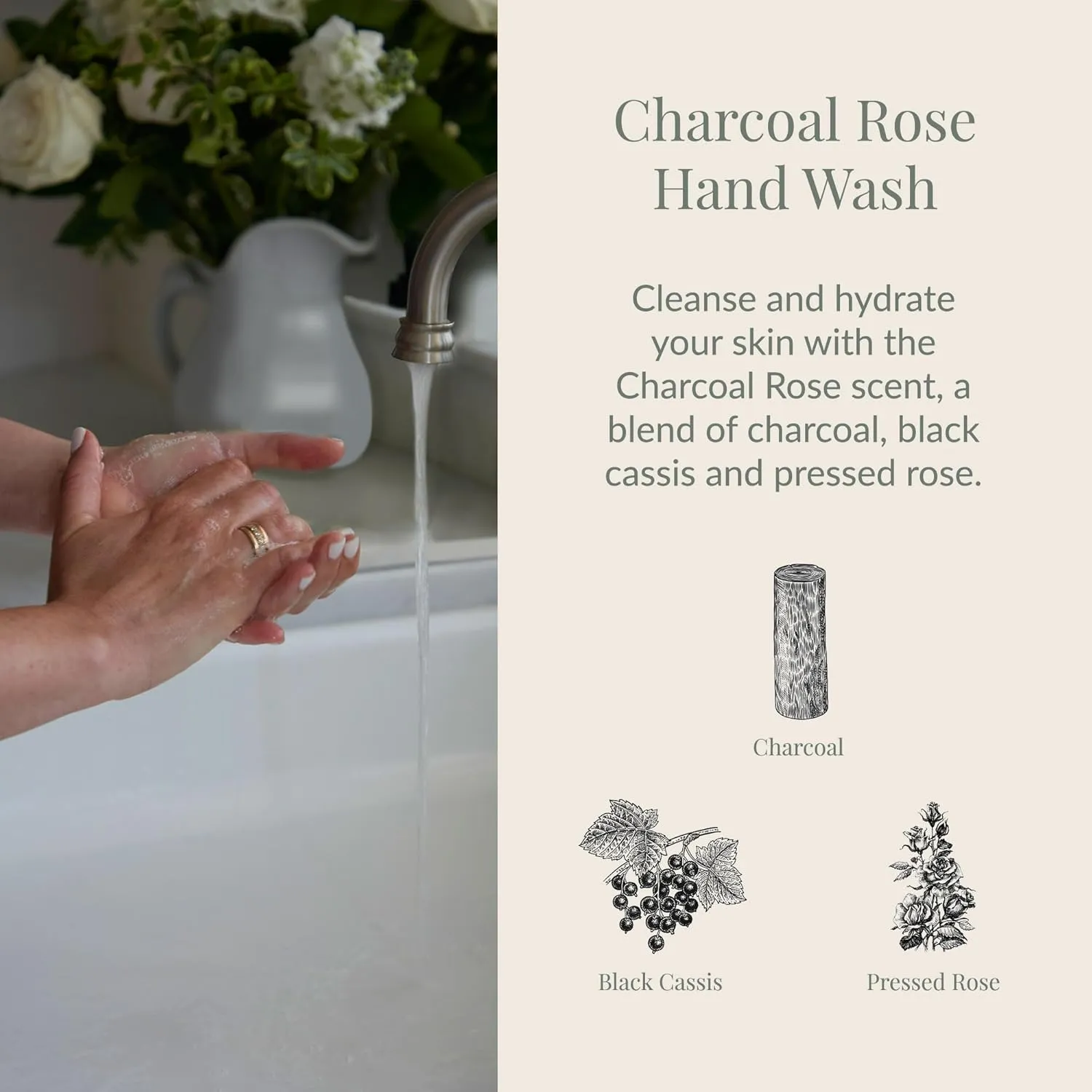 Archipelago Botanicals Charcoal Rose Hand Wash Refill, Liquid Hand Soap Refill, Fragrances with Rose, Charcoal and Black Cassis, 33 fl oz