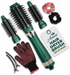 Asani Hot Air Brush - Multipurpose Blow Dryer Brush with Interchangeable Heads, Heated Round Brush for Curling or Straightening, Volumizer and Styling Tool for All Hair Types